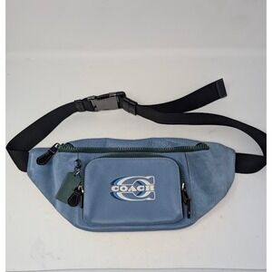 Coach Track Belt Bag Blue Colorblock with Coach Stamp Fanny Pack